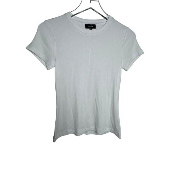 ME + EM slinky ribbed womens short sleeve white laying tee t-shirt top size 4 - Picture 2 of 7